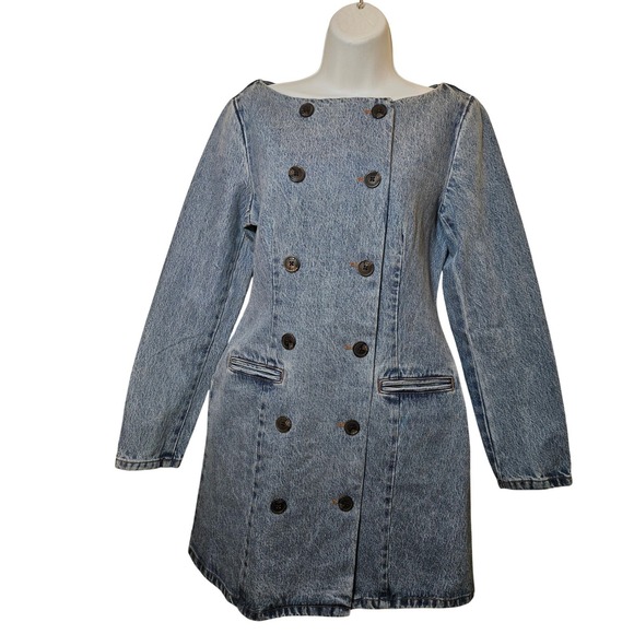 KBB by Kahlana Barfield Brown Dresses & Skirts - KBB Denim Mini Dress Women 8 Blue New Double Breasted Long Sleeve Vintage Wash
